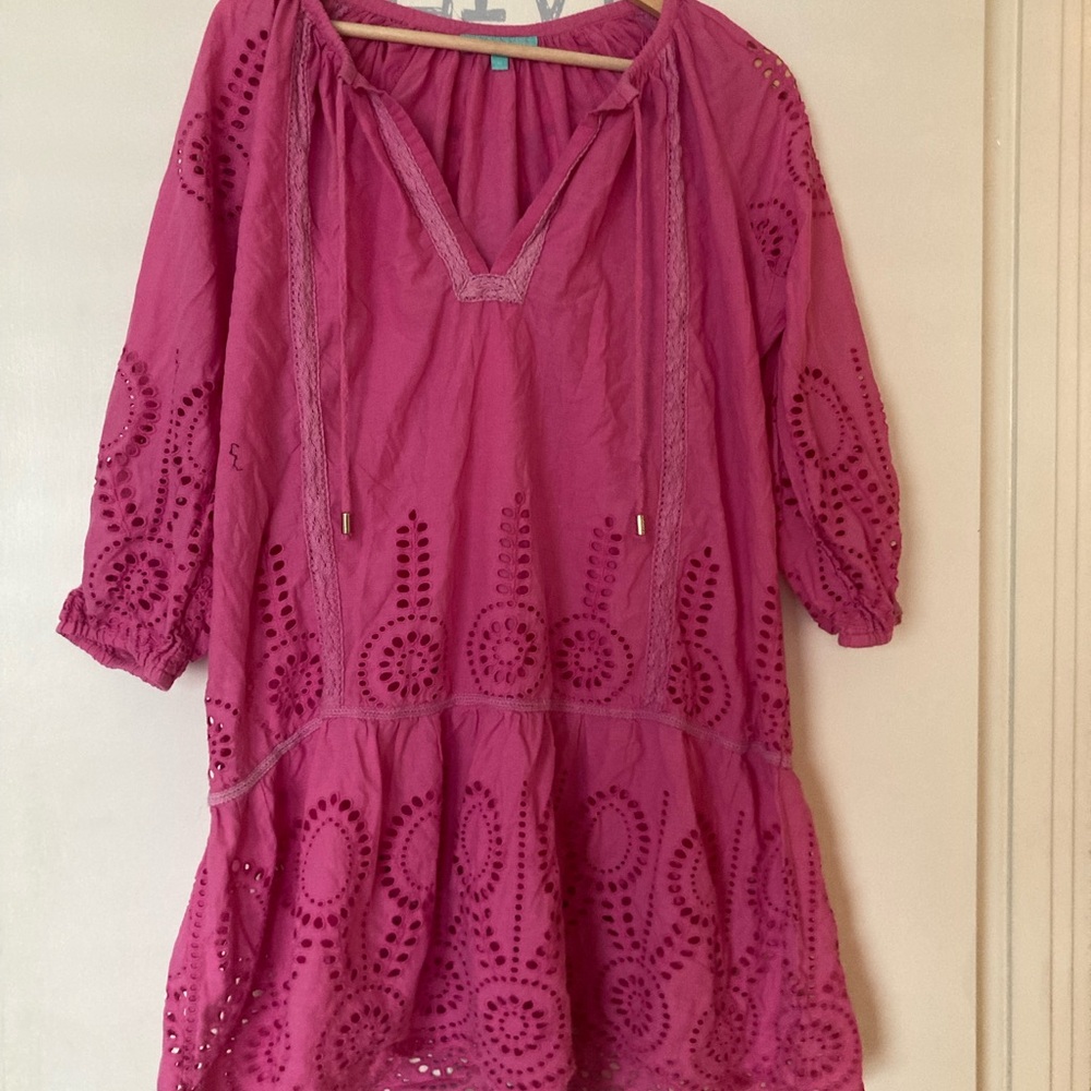 Melissa Odabash Ashley Broderie Anglaise Cotton Kaftan/Tunic/dress Pink Eyelet